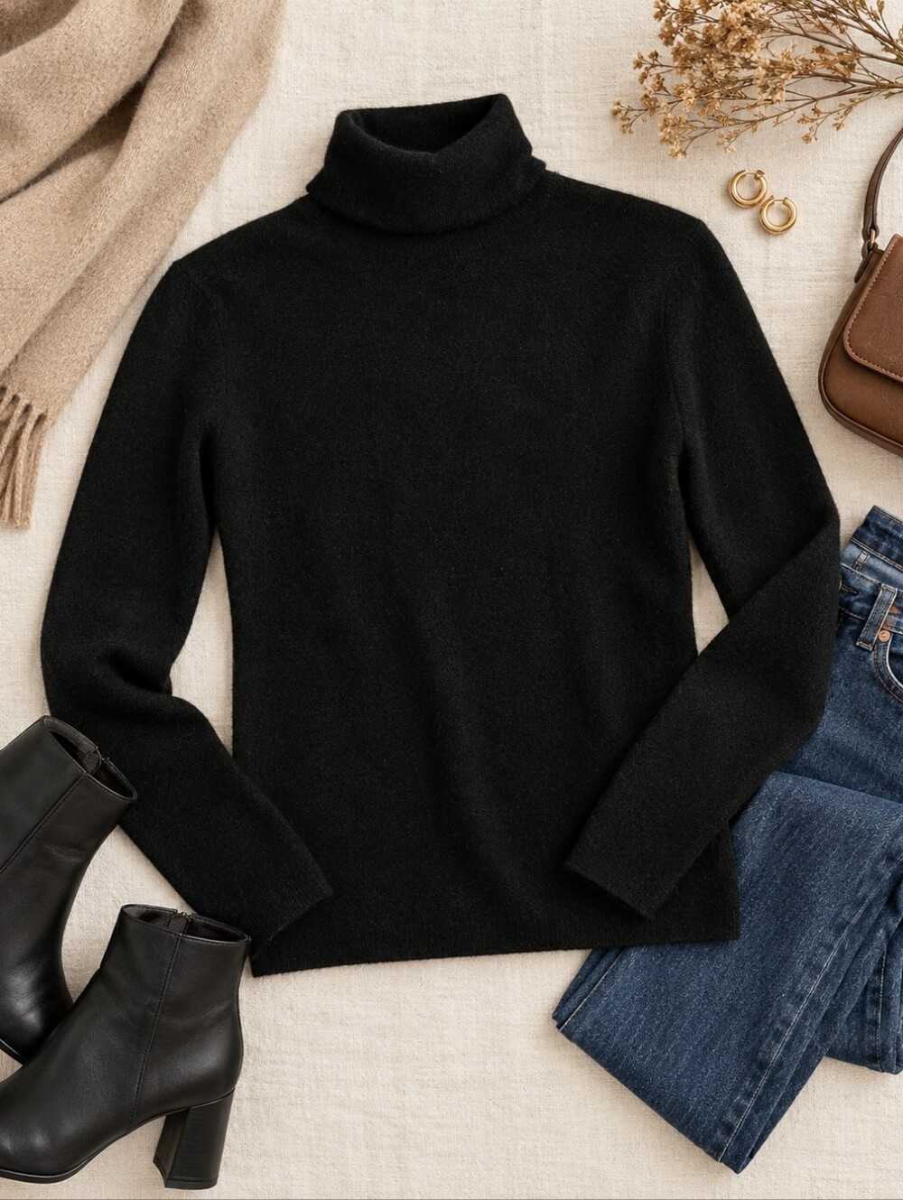 Tahari 100% Cashmere Black Turtleneck Sweater Classic Minimalist Quiet Luxury